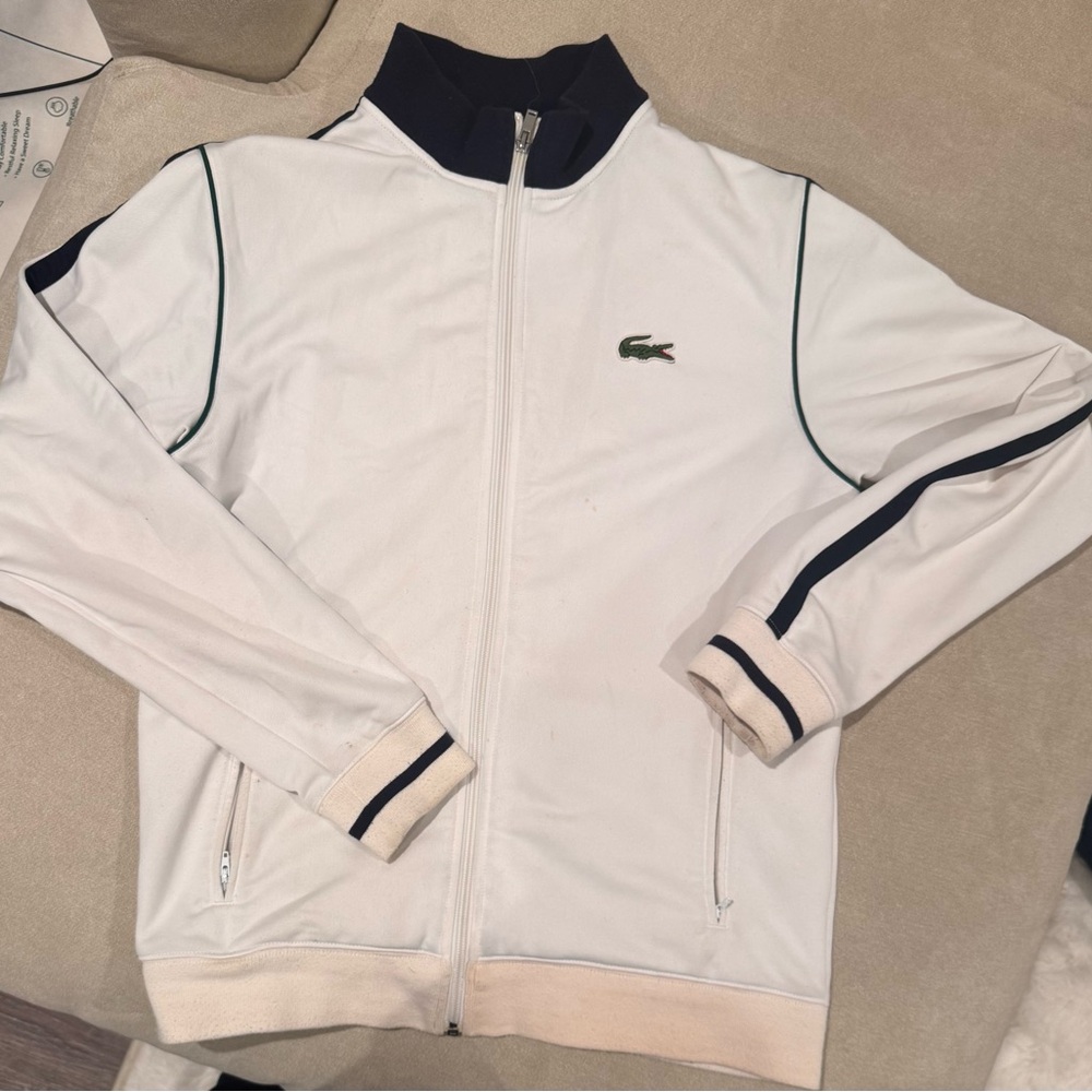 Lacoste Men's White and Navy Track Jacket